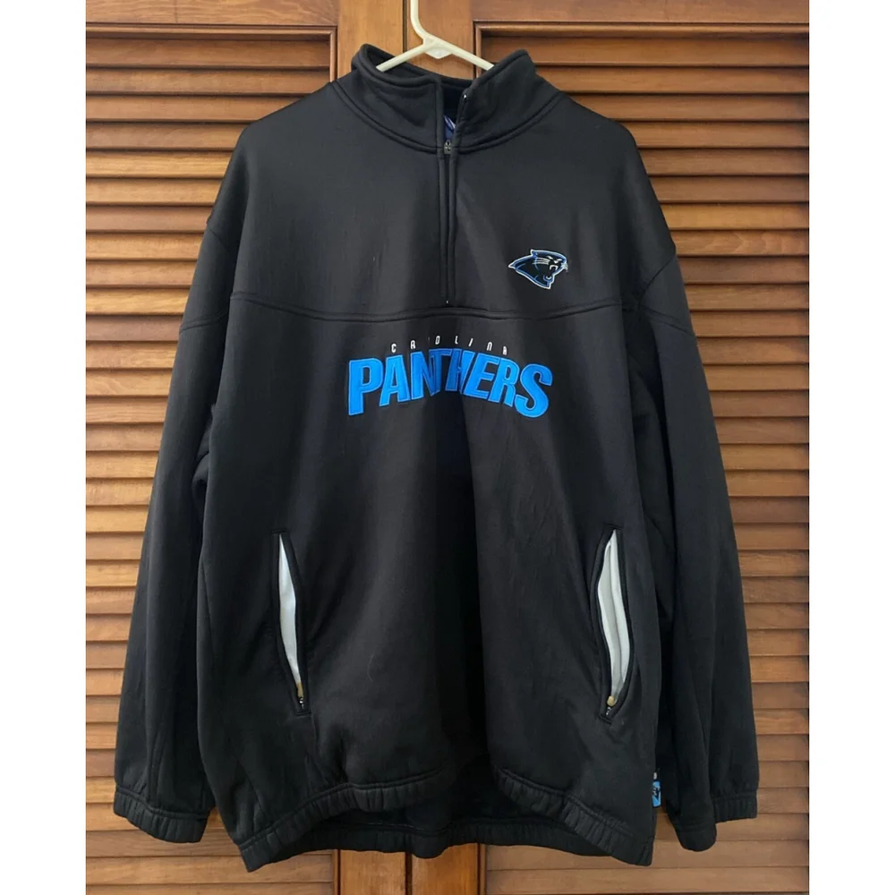 Carolina Panthers NFL Reebok Team Apparel 1/4 Zip Sweatshirt Size Adult XL